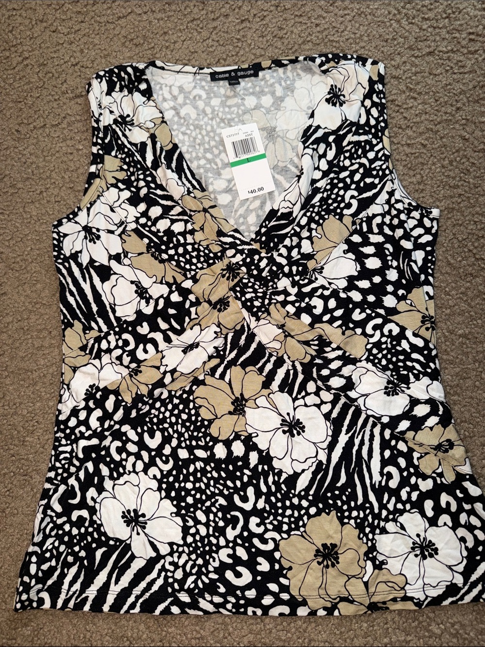 Cable & Gauge Black Floral Crossover V-Neck Tank Top